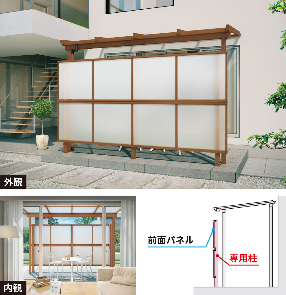 三協アルミ 1階設置型テラス ナチュレNN型 ロング柱 1.5間×5尺 壁付け納まり 1500タイプ 関東間 単体 TPNB-9050S  ポリカーボネート｜屋根、バルコニー